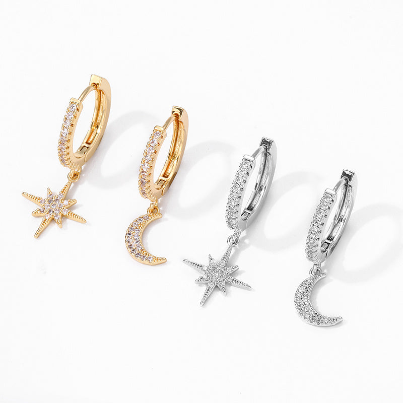 Star Moon Asymmetric Earrings