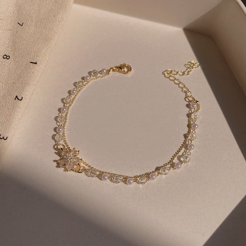 Double Layer Flower Zircon Bracelet