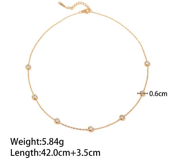 Fashion 18K Gold Plated Round Zircon Stainless Steel Bracelet