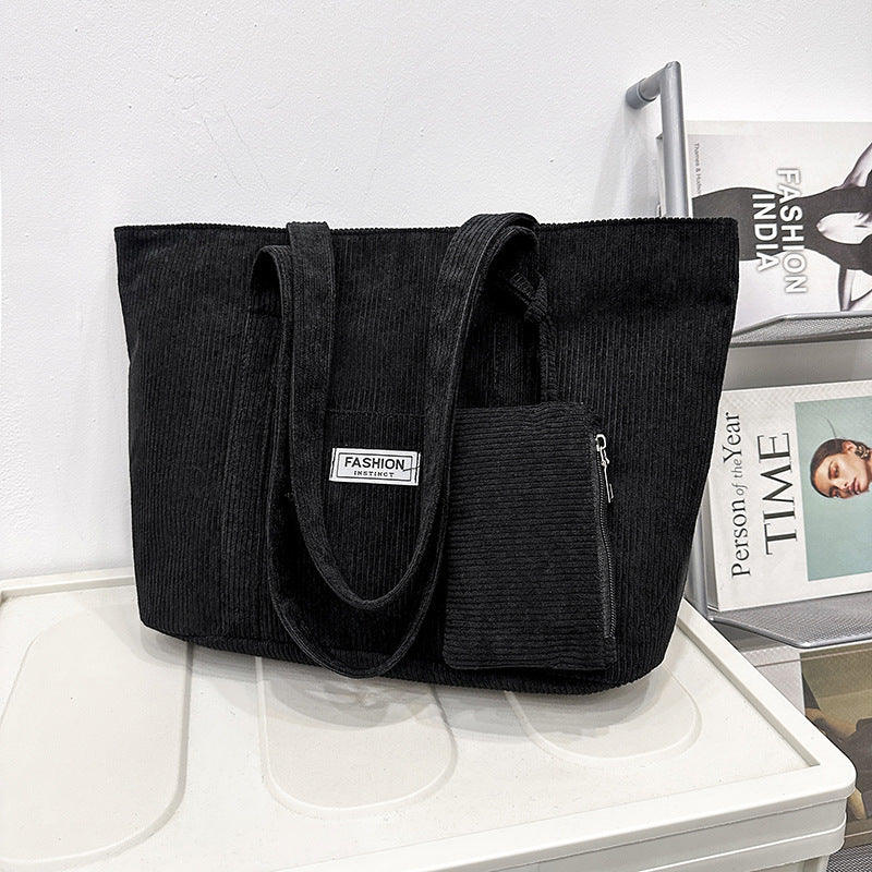 Large-capacity Corduroy Shoulder Bag With Small Woman Purses Composite Bag Solid Color Handbags For Women Winter And Spring